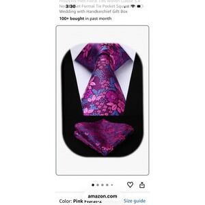 HISDERN Mens Floral Tie Pocket Square Set Pink Purple Woven Classic 3.4" Necktie